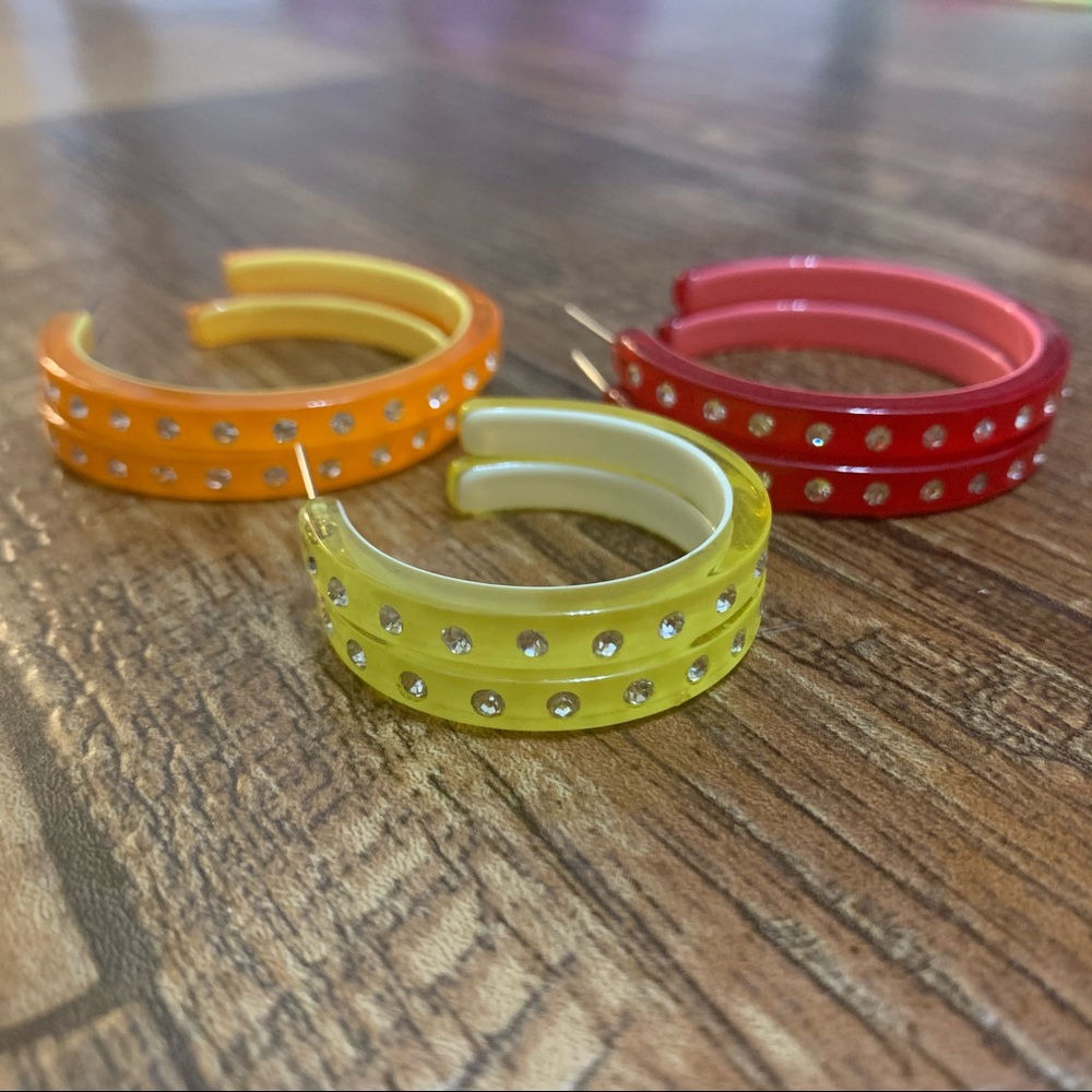 🔥3 PAIR rhinestone hoops costume jewelry🔥